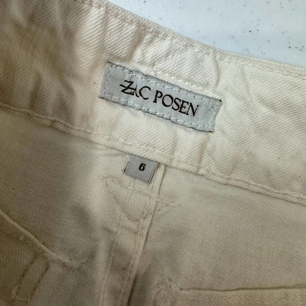 Zac Posen Womens‎ Straight Leg Jeans Size 6 Ivory Mid Rise Denim 6 Pockets
